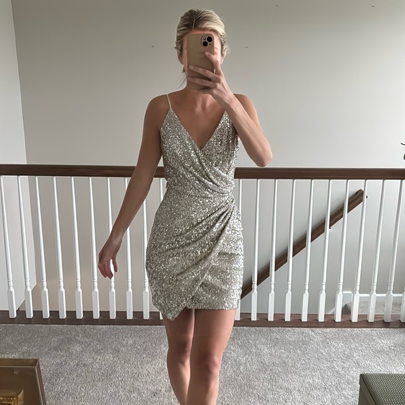 Gianni Bini Dresses & Skirts - GIANNI BINI wrap silver sequin mini dress